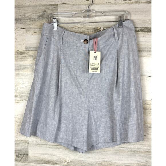 Alex Marie Women’s 14 Blue Stripe Reina Linen Pleated Lightweight Shorts NEW - Picture 2 of 7